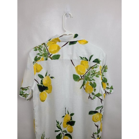 Zara Mens Shirt Size Large White Yellow Lemon Print Short Sleeve Regular Fit Top - Picture 5 of 5
